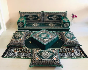 Ensemble arabe de coussin de siège de plancher de canapé, canapé de salon marocain, coussin de siège de sol avec oreillers de sol, canapé sectionnel, ensemble de canapé de sol, futon