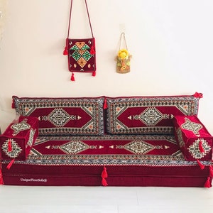 Maroon Moroccan Floor Seating Couch: Arabic Sofa Set