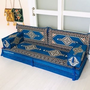 8'' Thickness Royal Blue Arabic Sofa Floor Seating Cushion Couch, Living Room Decor, Floor Couch Bohemian, Arabic Sofa Cover, Arabic Majlis