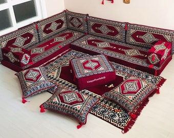 L Shaped Arabic Floor Sofa, Floor Couch, Floor Cushion Couch, Oriental Turkish Floor Seating Sofa, Moroccan Home Decor Living Room Sofas