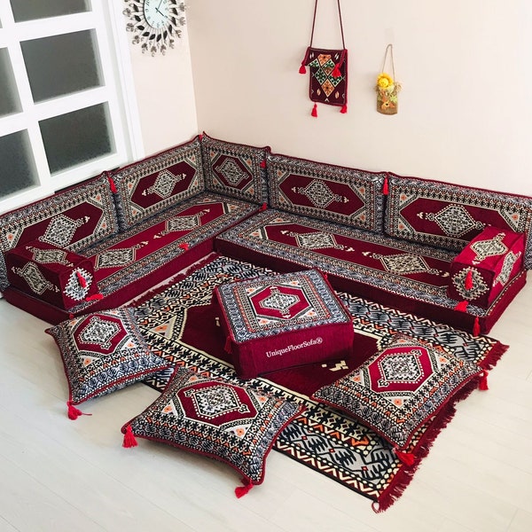 L Shaped Arabic Floor Sofa, Floor Couch, Floor Cushion Couch, Oriental Turkish Floor Seating Sofa, Moroccan Home Decor Living Room Sofas