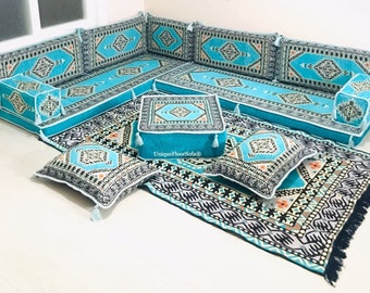 L Shaped Floor Sofa Set: Arabic Moroccan Seating with Rug