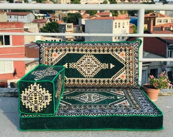 Royal Green Arabic Sofa Floor Cushions, Floor Pillow Seating, Medidation Yoga Cushions, Cushion For Bench, Terrace Pallet Sofas, Small Couch