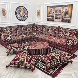8" Thickness L Shaped Arabic Sofa Floor Seating Living Room Set, Boho Sofa Couch, Arabic Majlis, Sectional Sofa,Floor Cushions, Corner Sofas