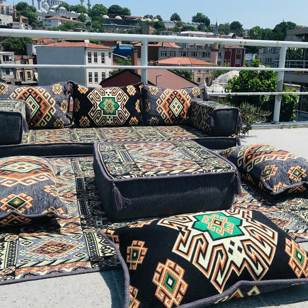 Moroccan Style Cozy Floor Seating Couch, Arabic Sofa Set, Outdoor & Indoor Ethnic Floor Cushions, Turkish Floor Sofa, Pallet Cushions