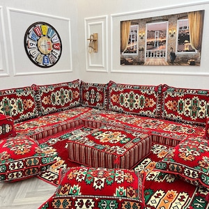 L-Shaped Arabic Floor Sofa Set: Moroccan Living Room Seating