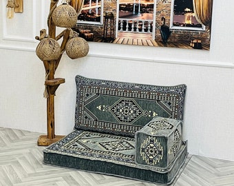 Grey Arabic Single Floor Sofa: Kids Seating Cushion, Living Room Decor, Reading Nook Cushions