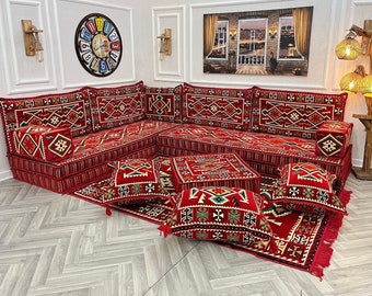 Ensemble de sièges au sol pour canapé de salon arabe de 8 po. d'épaisseur, canapé Majlis arabe, décoration d'intérieur, coussins de sol bohèmes, ensemble de canapé d'angle, cadeau pour nouvelle maison