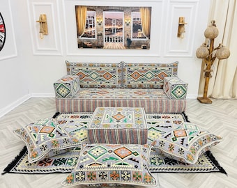 8'' Thick Boho Living Room Sofa Floor Seating Couch, Moroccan Floor Couch, Floor Seating Pillows, Turkish Floor Sofa, Sectional Sofa, Majlis