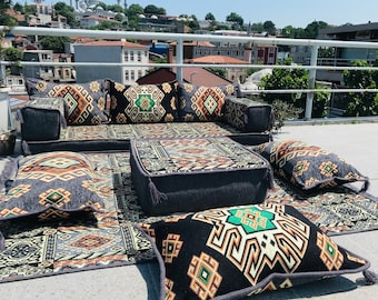 Moroccan Style Cozy Floor Seating Couch, Arabic Sofa Set, Outdoor & Indoor Ethnic Floor Cushions, Turkish Floor Sofa, Pallet Cushions