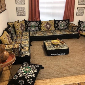 8'' Thickness L Shaped Arabic Sofa Set, Floor Seating, Floor Couch Moroccan, Kilim Rug, Ottoman Couch, Living Room Furniture, Home Decor zdjęcie 5