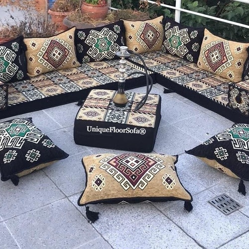L Shaped Arabic Sofa Floor Pillows Floor Seating Set Arabic Etsy