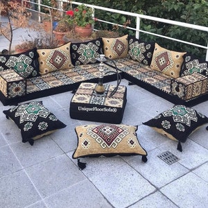 L Shaped Arabic Sofa, Floor Pillows, Floor Seating Set, Arabic Majlis, Floor Couch, Moroccan Home Living, Ottoman Couch Rug, Sectional Sofa
