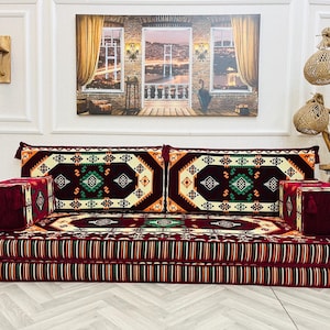 Traditional Arabic Floor Sofa: 8&#39;&#39; Thick Moroccan Seating Cushion Set