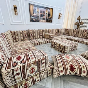 U Shaped Arabic Sofa Floor Seating Set, Boho Living Room Decor, Arabic Sofa Set, Floor Cushions, Sectional Sofa, Floor Couch, Arabic Majlis image 3