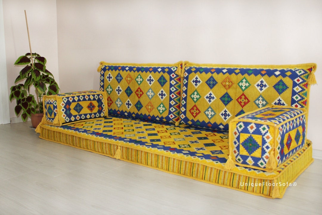 Yellow Arabic Seating Sofa,arabic Floor Seating,floor Cushions