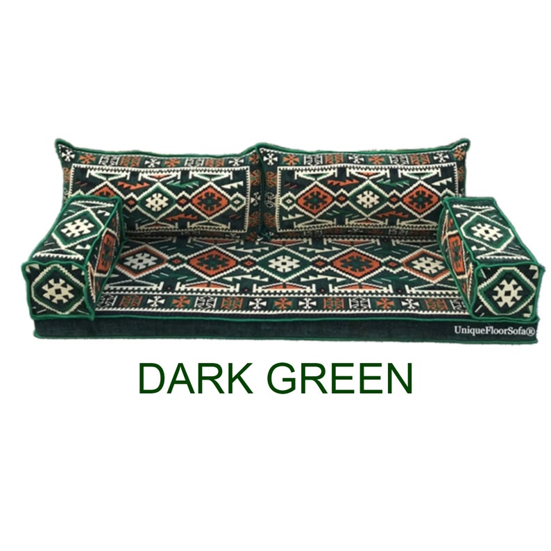 Royal Anatolian Arabisch Sofa Set, Bodenkissenbezug, Schnittsofa, Palettensofas, Bodencouch im Innen und Außenbereich, Bodenbestuhlung -DARK GREEN