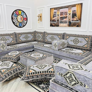 8'' Thick Anatolian U Shaped Arabic Living Room Sofa Floor Seating Set ,Boho Floor Couches ,Sectional Sofa, Arabic Majlis Sofa,Floor Cushion zdjęcie 2