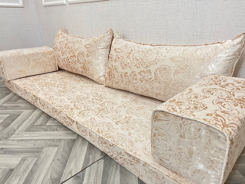 Set di posti a sedere sul pavimento del divano arabo in velluto personalizzato, divano letto da pavimento convertibile, mobili Boho, arredamento del soggiorno, cuscino da pavimento, cuscini da panca immagine 3