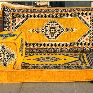 Yellow Boho Single Floor Sofa: Arabic Style Modular Seating