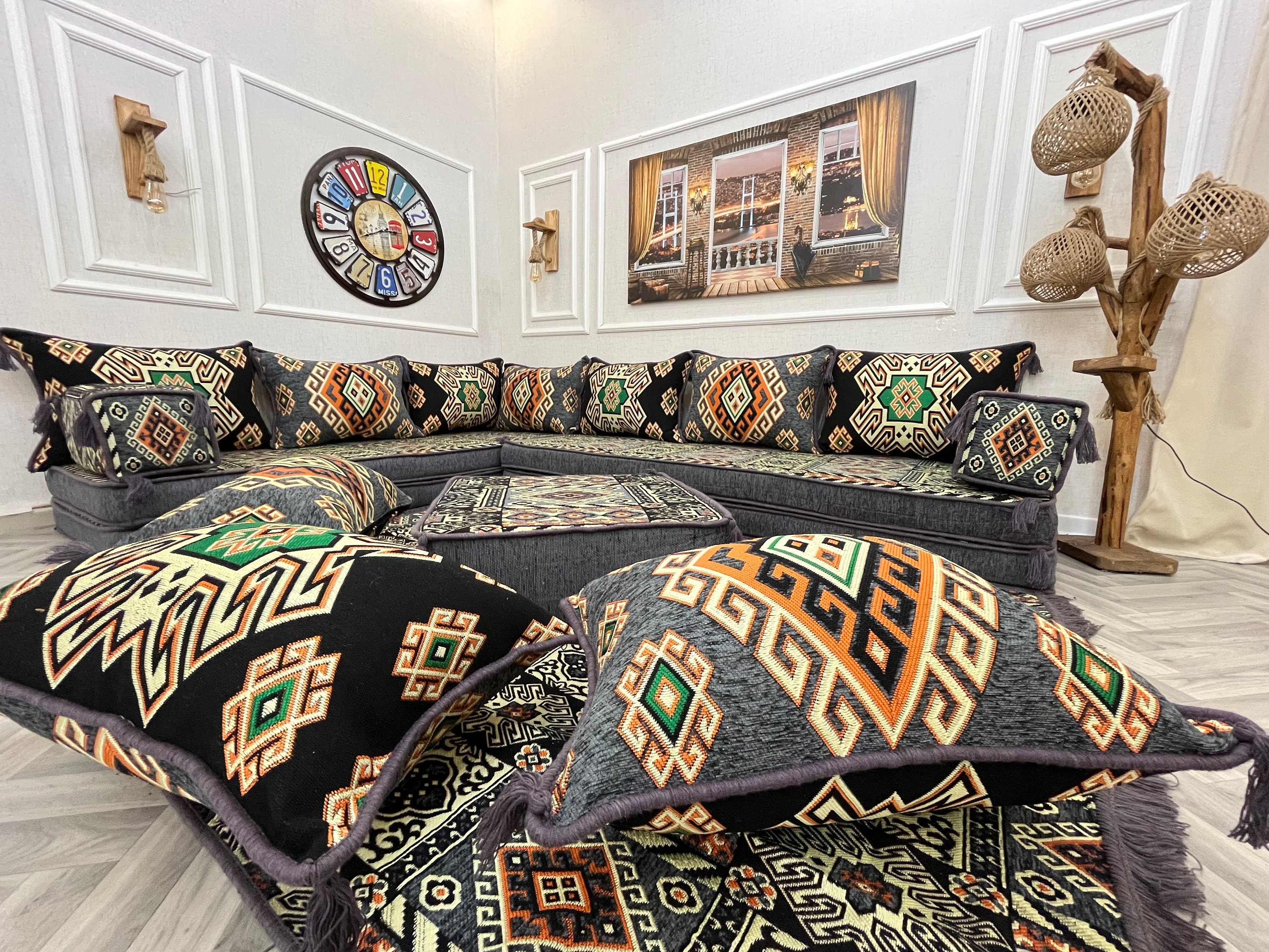 8'' L Shaped Arabic Sofa Living Room Floor Seating Set 8'' L Shaped Arabic Sofa Living Room Floor Seating Set