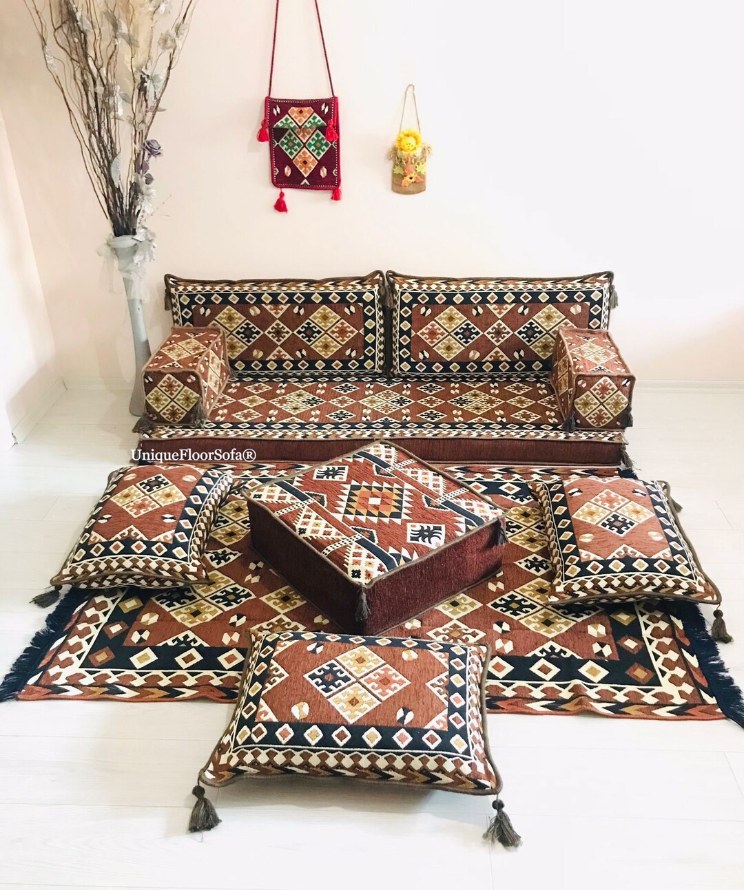 Brown Arabic Floor Seating Sofa Set,boho Floor Cushion, Moroccan Living ...