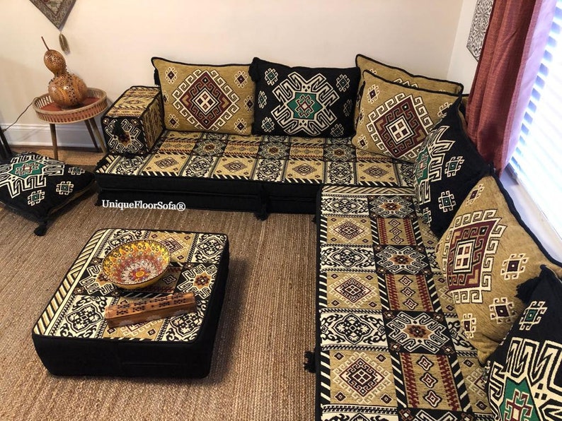 8'' Thickness L Shaped Arabic Sofa Set, Floor Seating, Floor Couch Moroccan, Kilim Rug, Ottoman Couch, Living Room Furniture, Home Decor zdjęcie 9