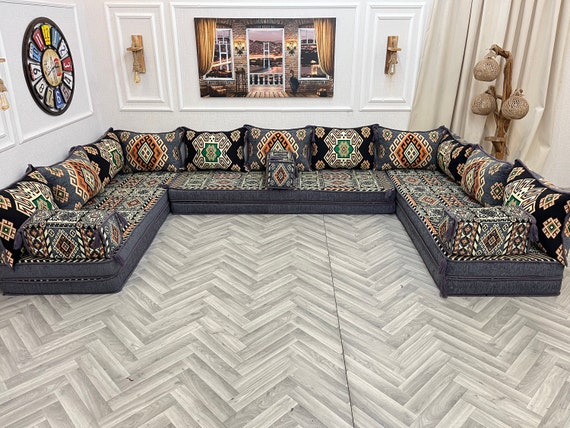 8 Thick Authentic Living Room U Shaped Sofa Set Dark Gray Anatolian Floor Seating Couch Modern Boho Couches Arabic Sofa Set Majlis Etsy