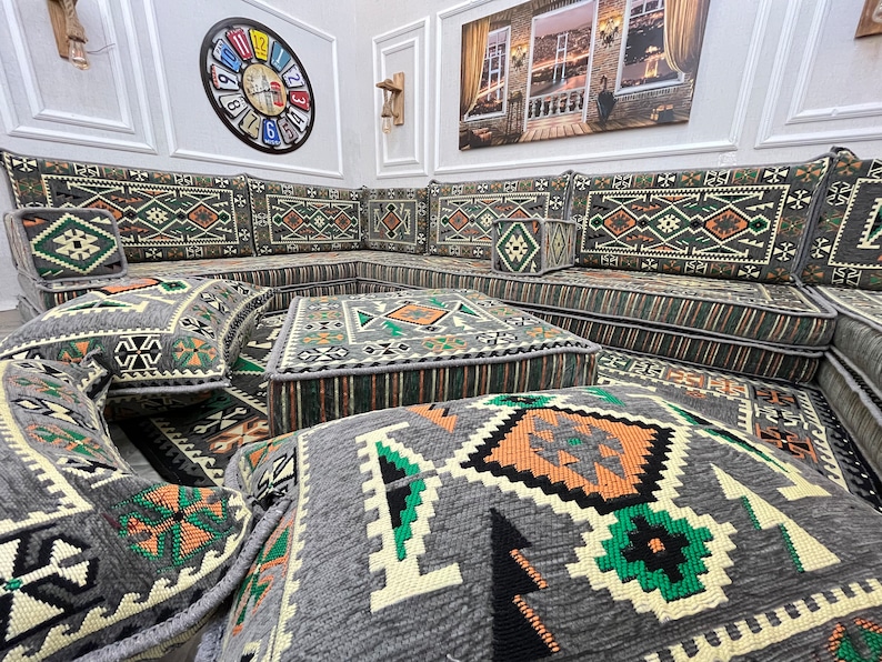 8'' Thick Anatolian U Shaped Arabic Living Room Sofa Set Lux, Floor Seating, Boho Couches ,Sectional Sofa, Arabic Majlis Sofa, Floor Cushion image 4