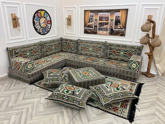 8 Dark Gray L Shaped Arabic Sofa Living Room Sofa Set Floor Seating Sofa Arabic Majlis Sectional Sofa floor Cushions ottoman Couch Rug Etsy UK