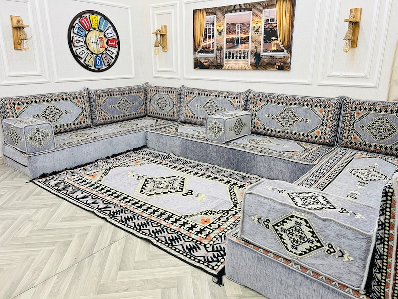 8'' Thick Modular U Shaped Arabic Living Room Sofa Floor Seating Set ,Boho Floor Couches ,Sectional Sofa, Arabic Majlis Sofa, Floor Cushion zdjęcie 5