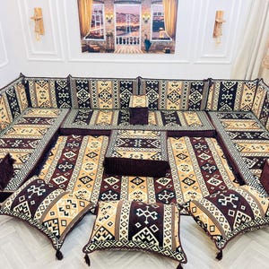 Authentic Middle Eastern Arabian Inspired Majlis Sofa Living Room Floor Seating Set, Floor Couch, Bohemian Tribal Home Decor,U Shaped  Couch