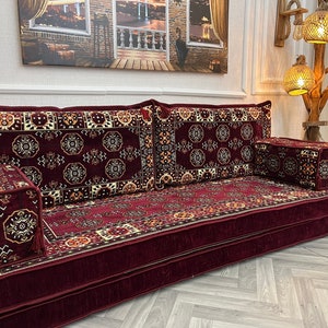Maroon Anatolian Floor Couch: Boho Moroccan Sofa Seating