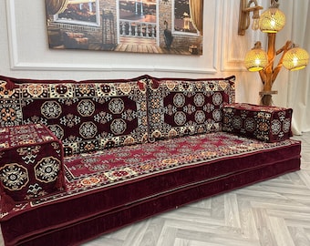 Maroon Anatolian Floor Couch: Boho Moroccan Sofa Seating