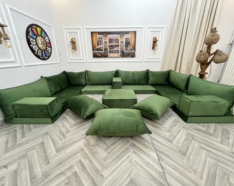 ベルベット 緑色ソファ　17日まで出品！！ ソファカバー ベルベット ベロア グリーン 緑 深緑 ダーク