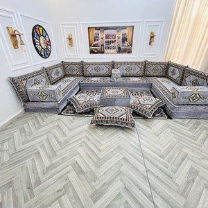 8'' Thick Anatolian U Shaped Arabic Living Room Sofa Floor Seating Set ,Boho Floor Couches ,Sectional Sofa, Arabic Majlis Sofa,Floor Cushion zdjęcie 3