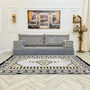 8 inch Thick Arabic Sofa Floor Seating Set, Floor Sofa, Modular Sofa, Traditional Sofa, Floor Cushion Couch, Ottoman Couch Pillows & Rug zdjęcie 2
