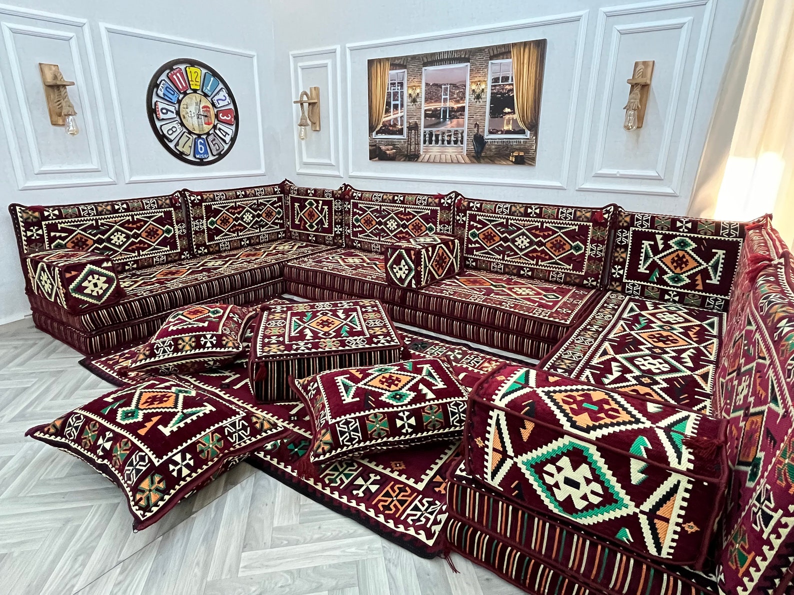 8'' Thick U Shaped Arabic Modular Sectional Living Room Sofa, Floor ...