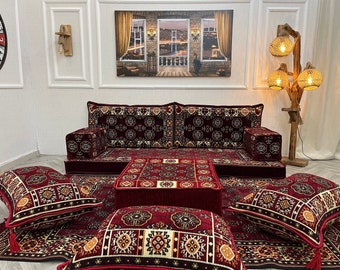 Royal Anatolian Burgundy Wohnzimmer Boden Sofa, Arabisch Sofa Set Lux, Ottoman Couch und Kissen, Boden Kissen Couch, Modular Sofa Couch