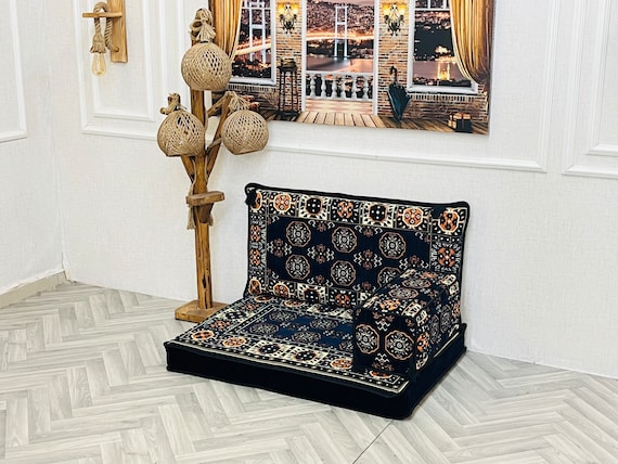 Navy Arabic Single Floor Sofa: Jalsa Seating Cushion With Backrest