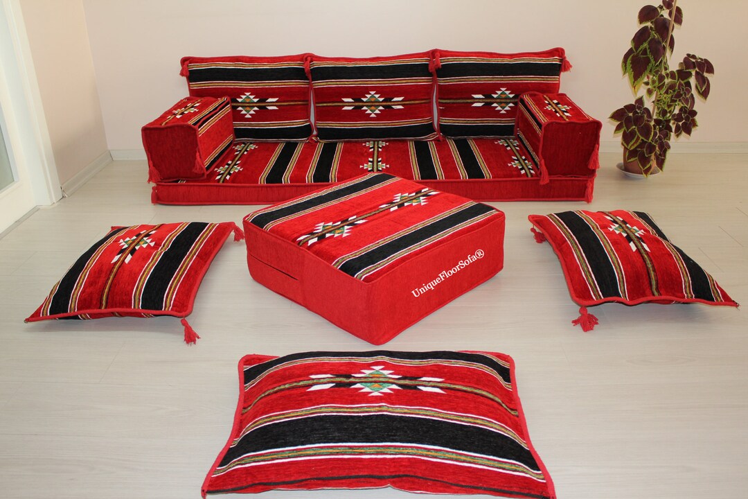 Red and Black Arabic Sofa Set,pallet Sofas,floor Cushion,sectional Sofa,moroccan Sofa,arabic