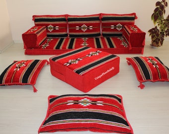 Red and Black Arabic Sofa Set,Pallet Sofas,Floor Cushion,Sectional Sofa,Moroccan Sofa,Arabic Majlis,Floor Seating Couch,Arabic Jalsa