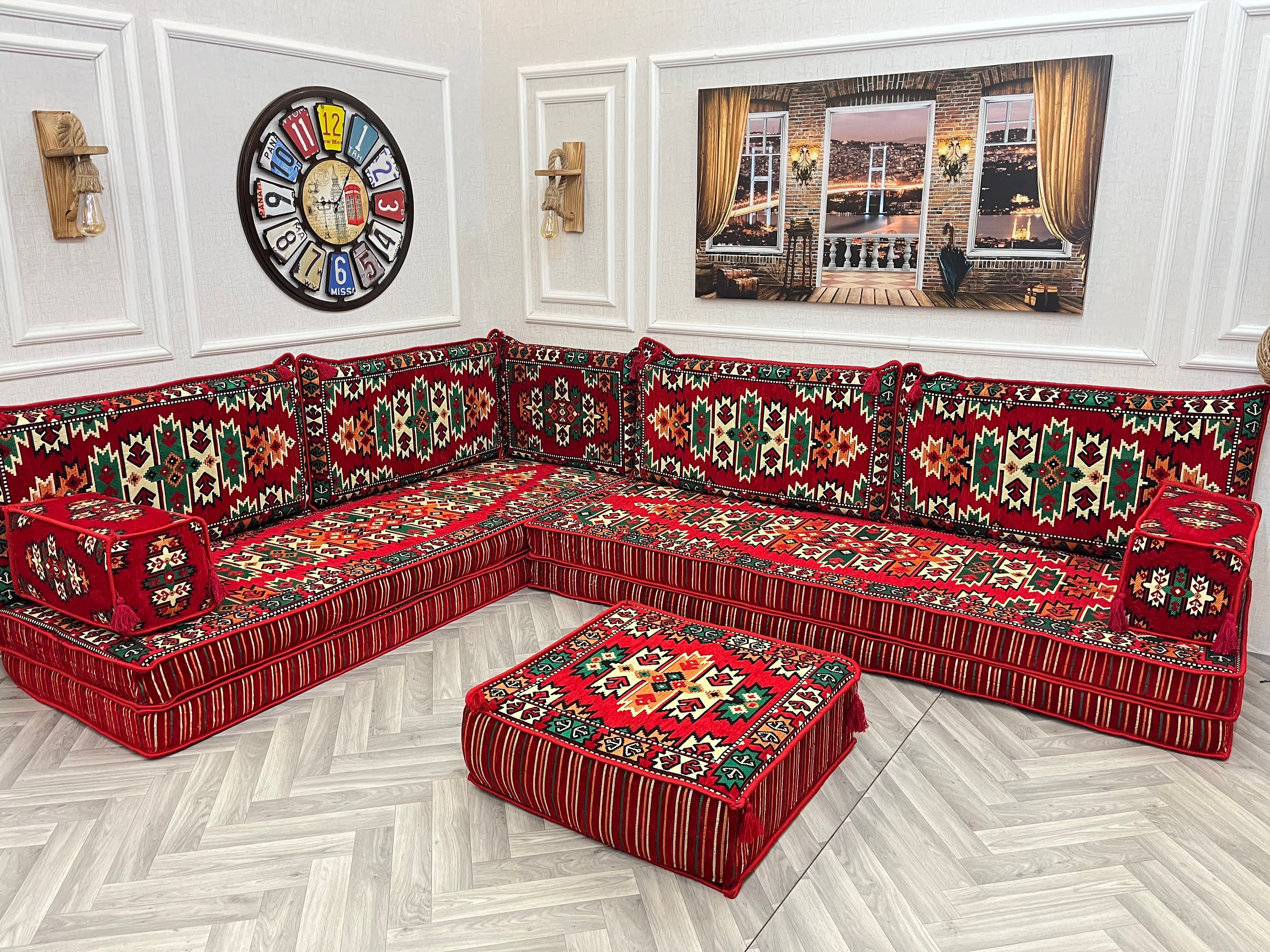 Majlis Rug Arabic Majlis Floor Sofa Set: L-shape Modular Ottoman Couch & Rug - Etsy