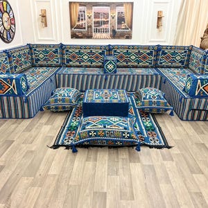 Ensemble de sièges modulaires arabes pour le sol avec rembourrage en mousse | Décoration de salon arabe marocaine turque | Décoration d'intérieur turque | Fait sur mesure