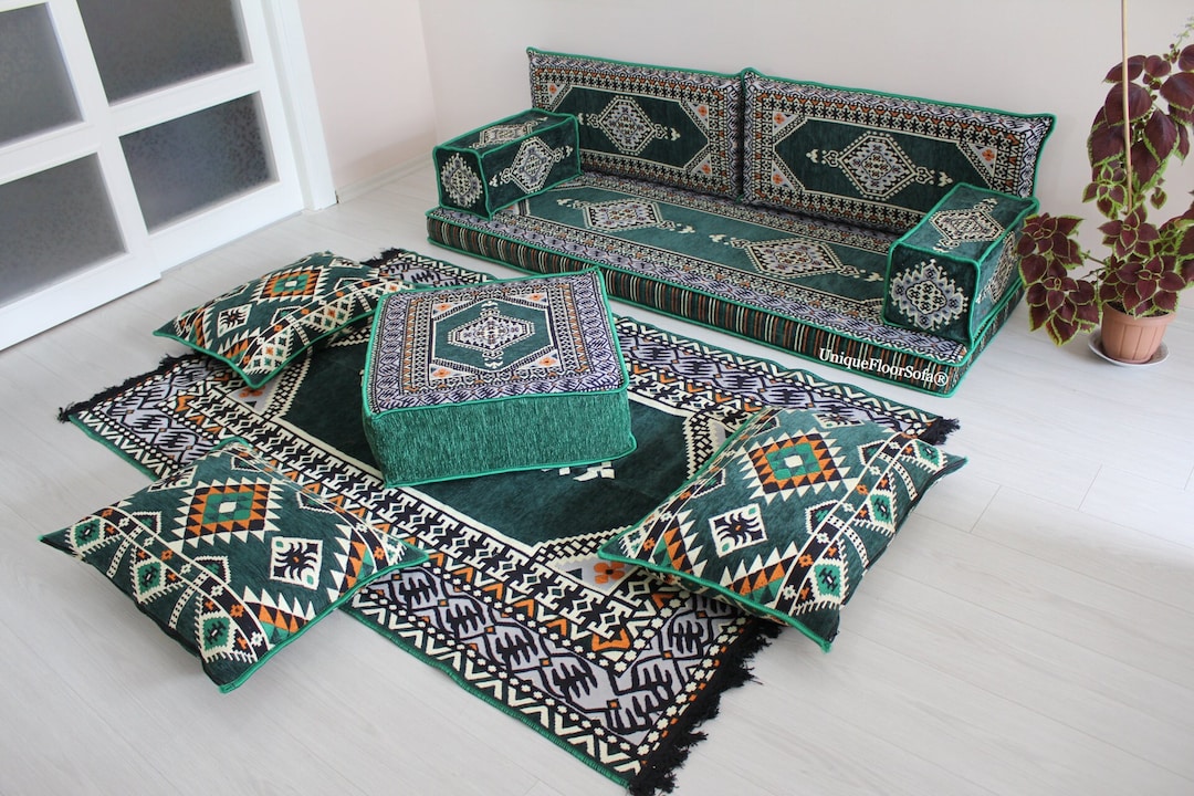 Green Arabic Majlis Floor Seating Set,floor Cushions,sectional Sofa