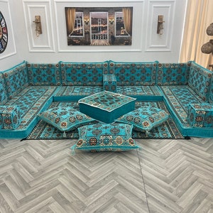 Anatolian U Shaped Floor Sofa: Arabic Jalsa Living Room Set