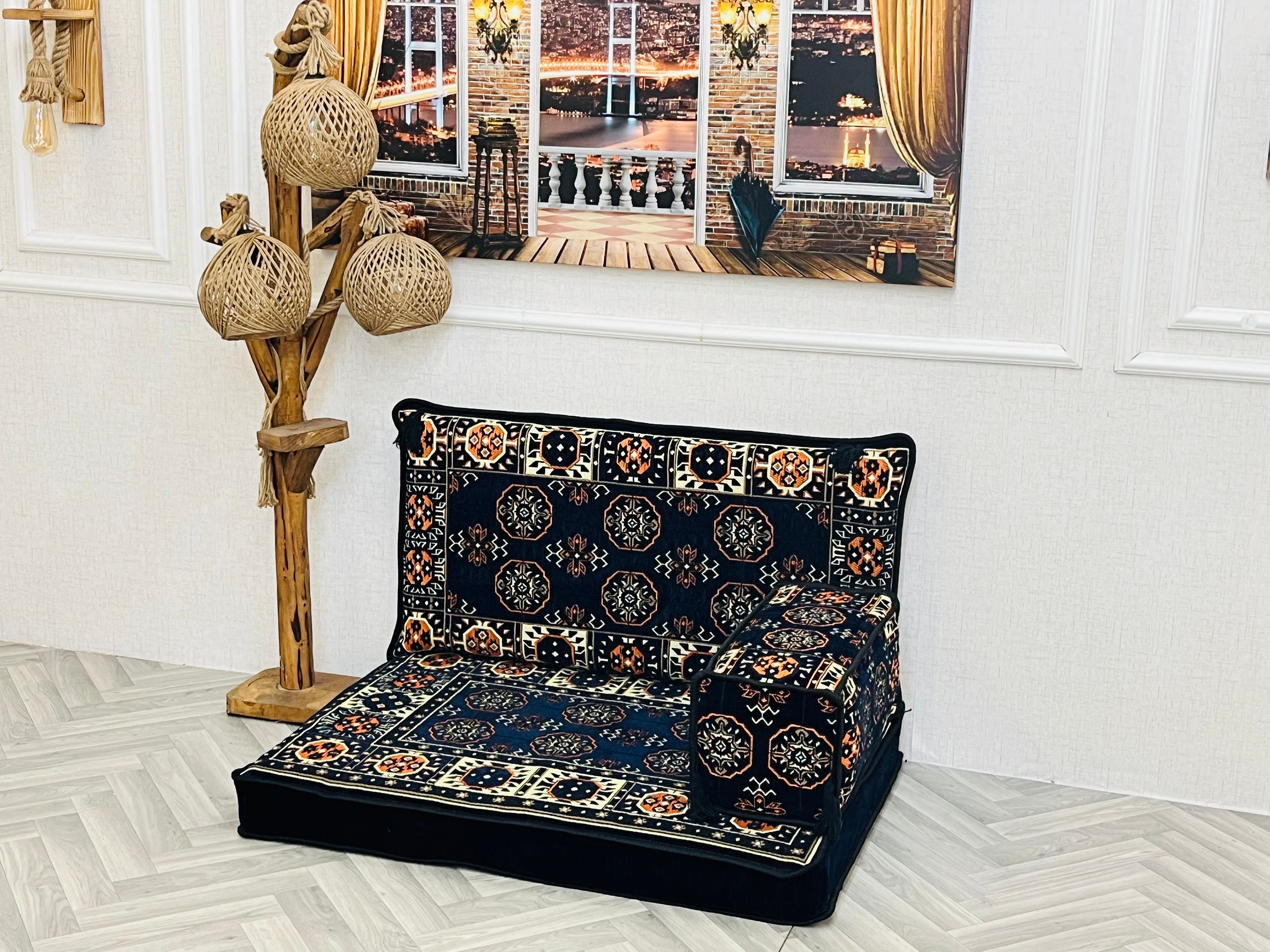 Navy Arabic Single Floor Sofa: Jalsa Seating Cushion With Backrest