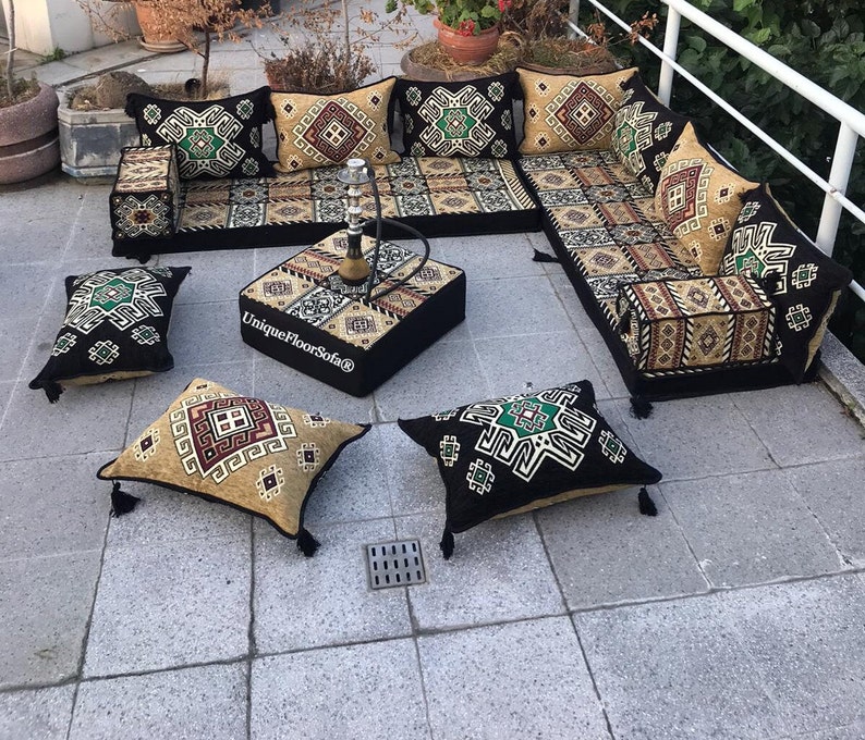 L Shaped Arabic Sofa Floor Pillows Floor Seating Set Arabic Etsy