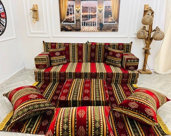 13-Piece Turkish Floor Seating Set: 8-inch Arabic Sofa, Rug & Pillows, Floor Cushions