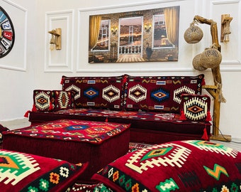 8 inch Thick Arabic Floor Sofa Set: Living Room Seating with Ottoman and Rug